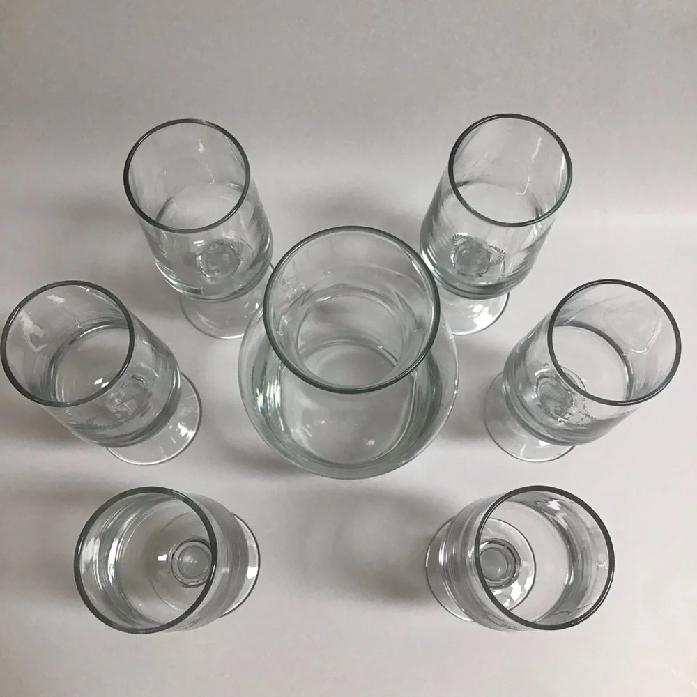 Letter L Monogram Wine Decanter Carafe 6 Glasses SET Etched Clear Glass Barware